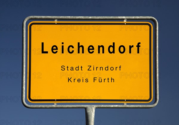 Town sign Leichendorf, part of the town of Zirndorf, district of Fuerth, Bavaria, Germany, Europe