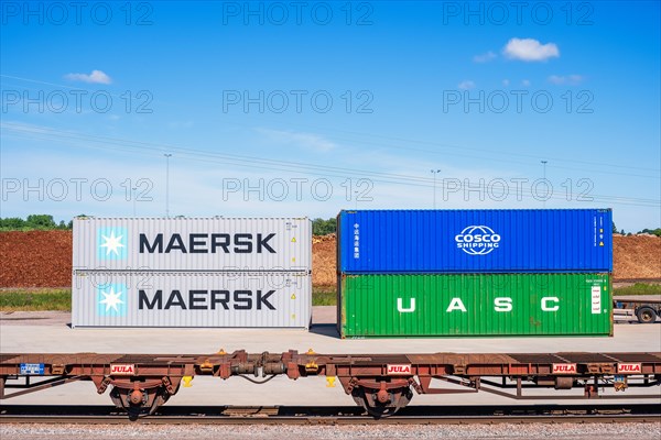 Railway wagons and containers at a railway depot for loading