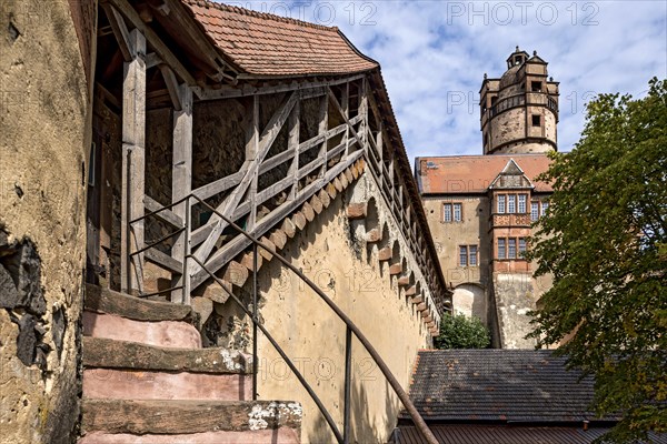 Fortifications, battlements at the Zwinger, Zinzendorfbau, keep, castle tower, Ronneburg Castle, medieval knight's castle, Ronneburg, Ronneburger Huegelland, Main-Kinzig-Kreis, Hesse, Germany, Europe