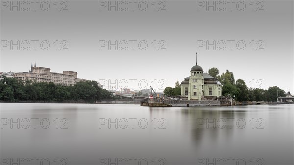 The Helmovsky jez hydropower plant on the Vltava River in Prague, Czech Republic, Europe