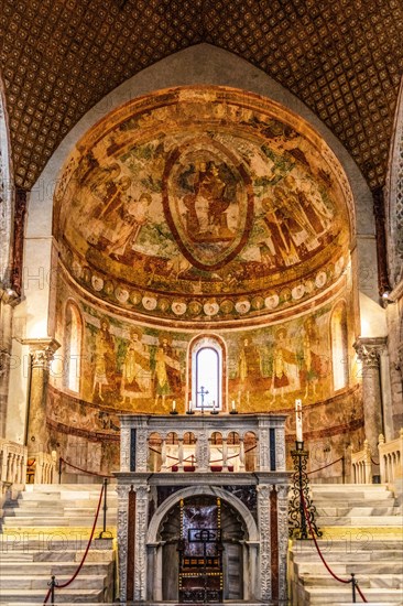 Fesco of the apse, Basilica of Aquileia from the 11th century, largest floor mosaic of the Western Roman Empire, UNESCO World Heritage Site, important city in the Roman Empire, Friuli, Italy, Aquileia, Friuli, Italy, Europe