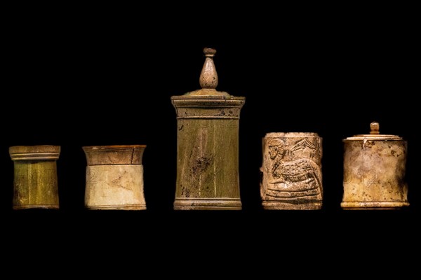 Toilet and make-up vessels, 1st-4th century, National Archaeological Museum, Villa Cassis Faraone, UNESCO World Heritage Site, important city in the Roman Empire, Aquileia, Friuli, Italy, Aquileia, Friuli, Italy, Europe