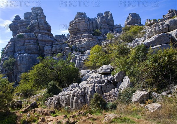 Dramatic limestone scenery of rocks shaped by erosion and weathering at El Torcal de Antequera national park, Andalusia, Spain, Europe