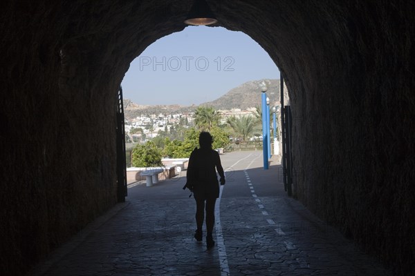 Walkway in former railway tunnels between La Cala del Moral and Rincon de la Victoria, Malaga province, Spain, Europe