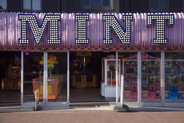 Mint amusement arcade sign, Great Yarmouth, Norfolk, England, United Kingdom, Europe