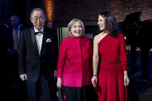 Ban Ki-moon, former Secretary-General of the United Nations, Hillary Clinton, US politician, and Annalena Baerbock (Buendnis 90/Die Gruenen), Federal Foreign Minister, at the Cinema for Peace in Berlin, 19 February 2024. Photographed on behalf of the Federal Foreign Office