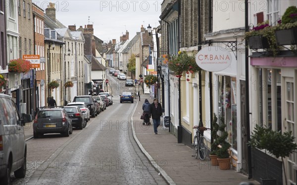 Street view in historic Bury St Edmunds, Suffolk, England, United Kingdom, Europe