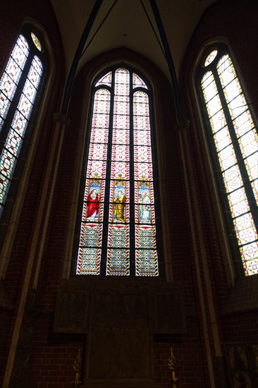 Coloured church windows, Doberan Minster, former Cistercian monastery, Bad Doberan, Mecklenburg-Western Pomerania, Germany, Europe