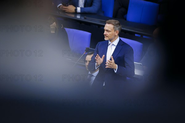 Christian Lindner (FDP), Federal Minister of Finance, recorded during a government questioning in the plenary session of the Bundestag. Berlin, 21.02.2024