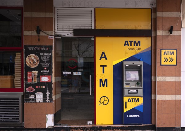 ATM, cash dispenser, ATM, next to gyros snack bar, Thessaloniki, Macedonia, Greece, Europe