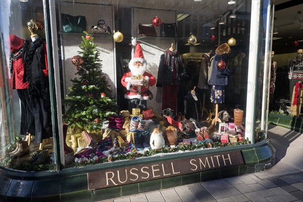Father Christmas window display Russell Smith shop, Felixstowe, Suffolk, England, United Kingdom, Europe