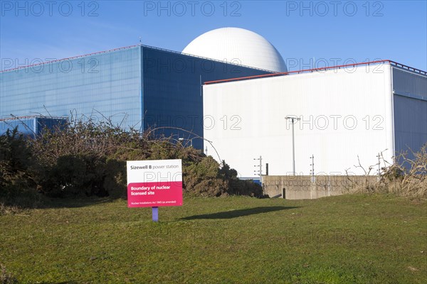 White dome of pressurised water reactor PWR of Sizewell A nuclear power station, near Leiston, Suffolk, England, United Kingdom, Europe