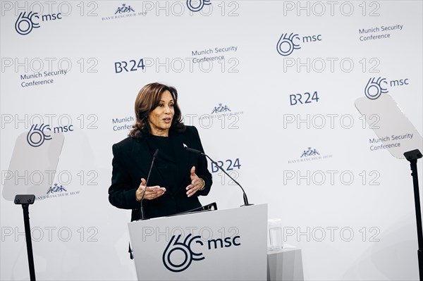 Kamala Harris, US Vice President, recorded during a speech at the Munich Security Conference (MSC) in Berlin, 16 February 2024