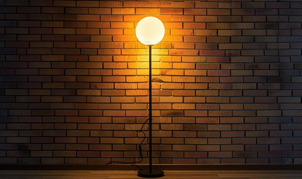 A floor lamp casting a warm glow on a brick wall, creating a cozy atmosphere AI generated