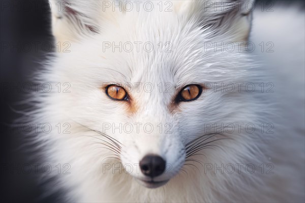 Portrait of white albino arctic fox with yellow eyes. KI generiert, generiert AI generated