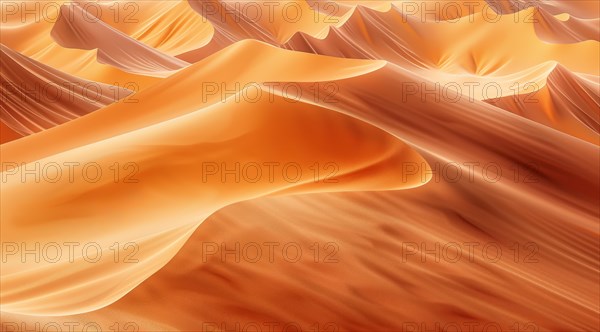 Flowing sand waves with soft texture and curves highlighted by golden light, ai generated, AI generated