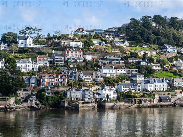 View of Kingswear from Dartmouth over River Dart, Devon, England, United Kingdom, Europe