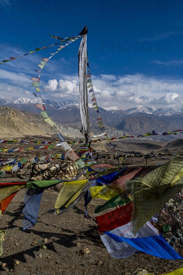 Praying flags, Ghar Gumba monastery, Kingdom of Mustang, Nepal, Asia