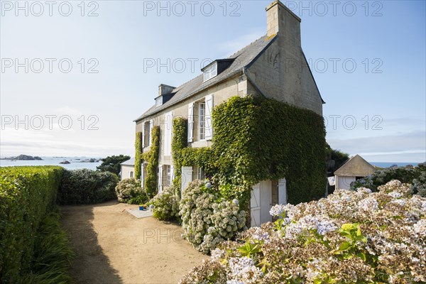 House by the sea, Plougrescant, Cote de Granit Rose, Cotes d'Armor, Brittany, France, Europe