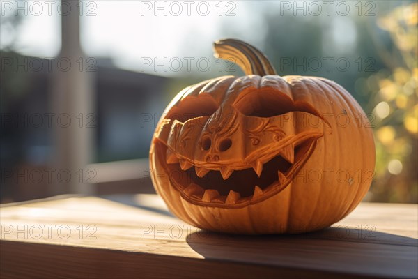 Scary carved Halloween pumpkin. KI generiert, generiert AI generated
