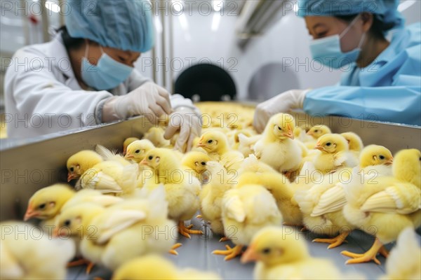 Male chicks on a conveyor belt. In poultry production, chick killing or chick shredding refers to the routine killing of day-old chicks that are no more than one day old. AI generated, AI generated, AI generated