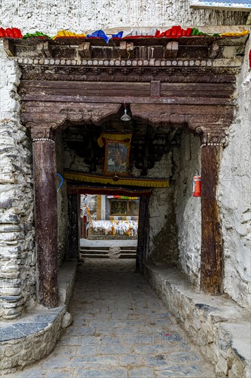Huge entrance gate in the walled historic centre, Lo Manthang, Kingdom of Mustang, Nepal, Asia