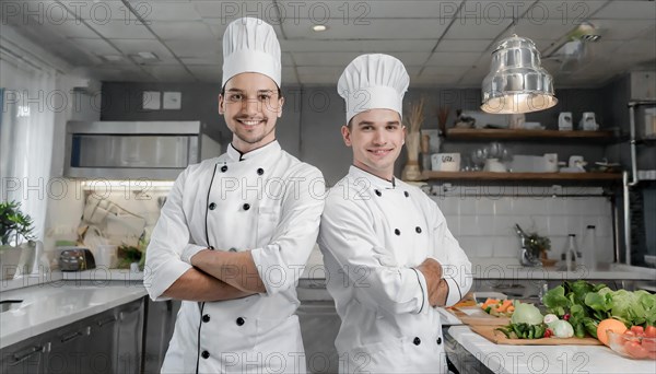 AI generated, Two attractive chefs in the kitchen of a hotel