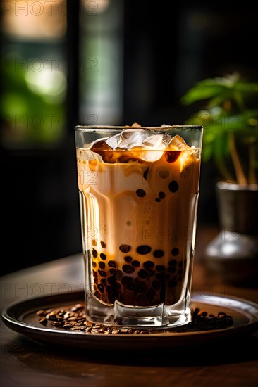 Vietnamese iced coffee distinct layers of dark coffee and sweetened condense milk, AI generated