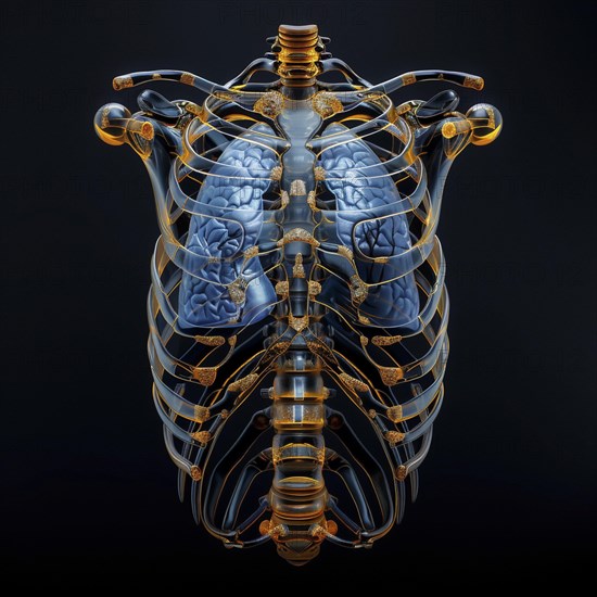 Medical illustration of a human chest with lungs, AI generated