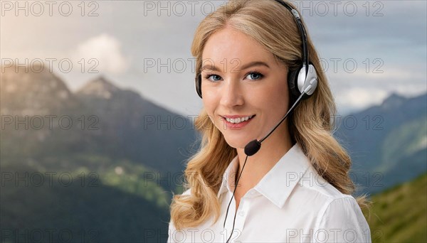 AI generated, An attractive woman works as a call centre agent