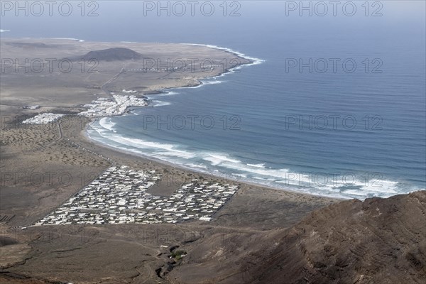 View from the Mirador del Guinate to Playa de Famara, Lanzarote, Canary Islands, Spain, Europe