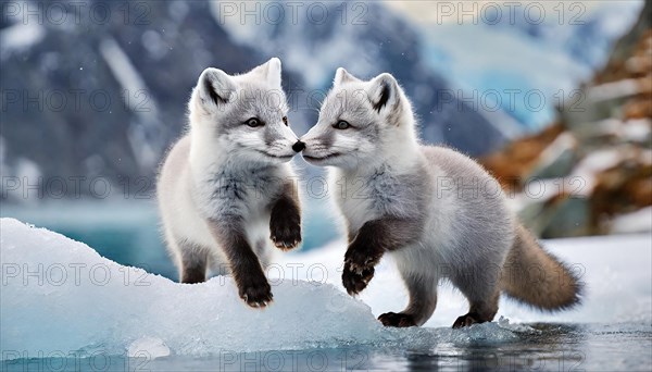 KI generated, Two young arctic foxes (Vulpes lagopus)