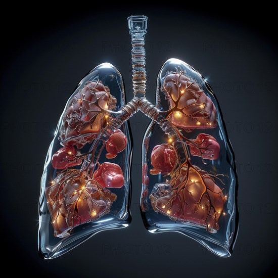 Medical illustration of a human chest with lungs, AI generated