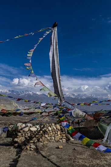 Praying flags, Ghar Gumba monastery, Kingdom of Mustang, Nepal, Asia
