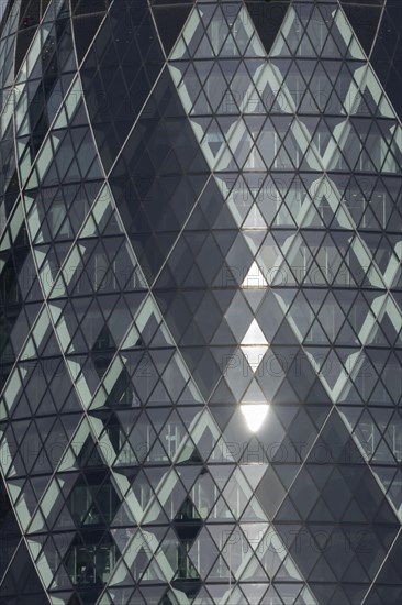 The Gherkin skyscraper building close up of window details, City of London, England, United Kingdom, Europe