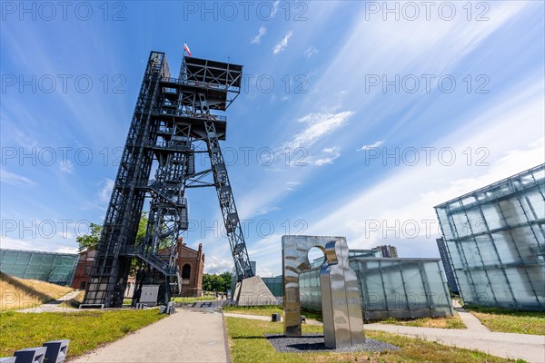View of tower shaft Warszawa II and Silesian museum, Katowice, Poland, Europe