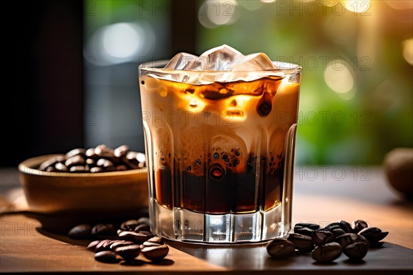 Vietnamese iced coffee distinct layers of dark coffee and sweetened condense milk, AI generated