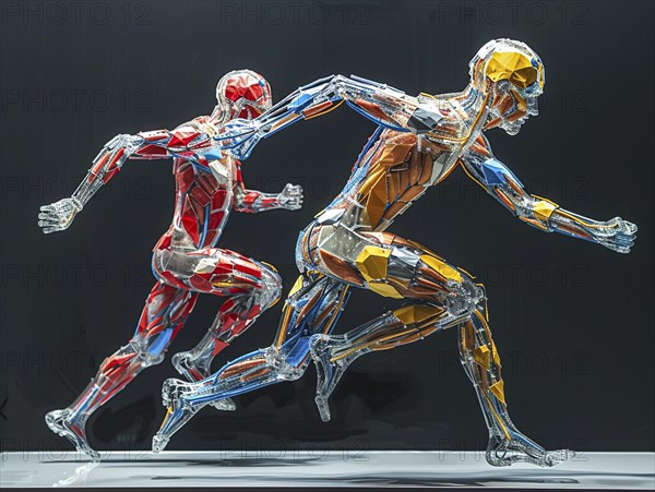 Transparent anatomical models in different colours show muscles while running, AI generated, AI generated, AI generated