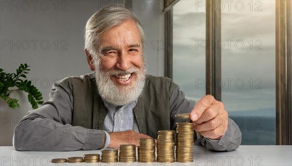 AI generated, A pensioner is happy about his nest egg savings