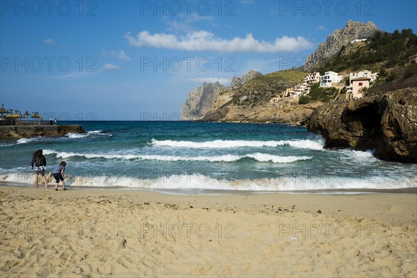 Cala de Sant Vicenc beach and Cape Formentor, Pollenca, Serra de Tramuntana, Majorca, Balearic Islands, Spain, Europe