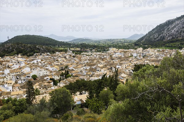 View from Calvary, Pollensa, Pollenca, Serra de Tramuntana, Majorca, Majorca, Balearic Islands, Spain, Europe