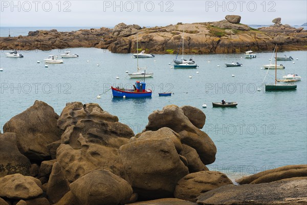 Sea and granite rocks, Tregastel, Cote de Granit Rose, Cotes d'Armor, Brittany, France, Europe