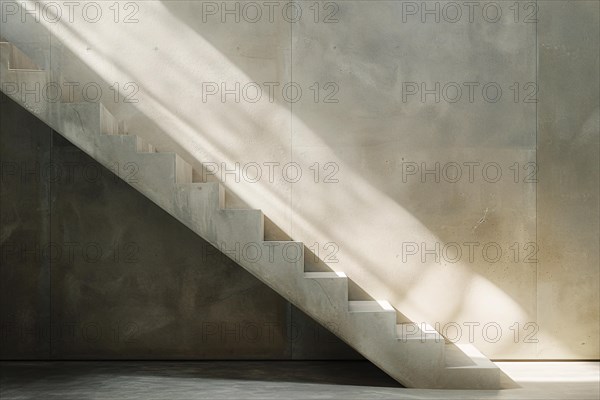 Sunlight casting sharp shadows on a minimalist concrete staircase, AI generated