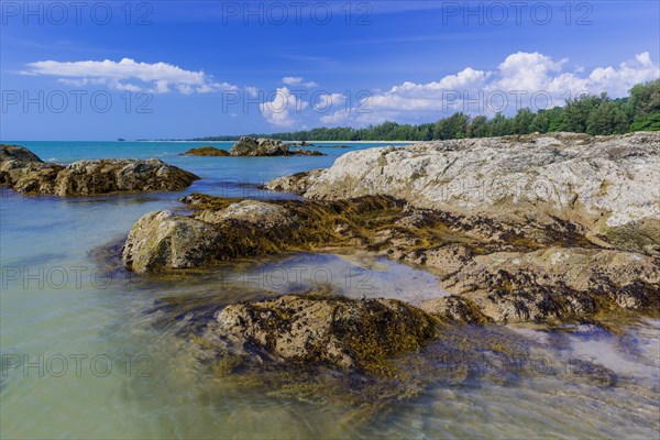 Rocky beach landscape at Silent beach in Khao lak, beach, stone beach, panorama, beach panorama, stony, rocks, beach holiday, holiday, travel, tourism, sea, seascape, coastal landscape, landscape, rocky, stony, ocean, beach holiday, water, salt water, nature, lonely, empty, nobody, dream beach, beautiful, weather, climate, sunny, sun, paradise, beach paradise, Thailand, Asia