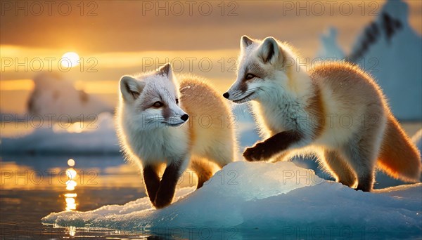 KI generated, Two young arctic foxes (Vulpes lagopus)