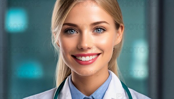 KI generated, An attractive female doctor in hospital, Portrait, 30, 35, years