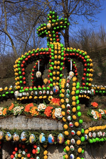 Easter fountain in Tiefenpoelz near Heiligenstadt, Bamberg district, Franconian Switzerland, Upper Franconia, Bavaria, Germany, Europe