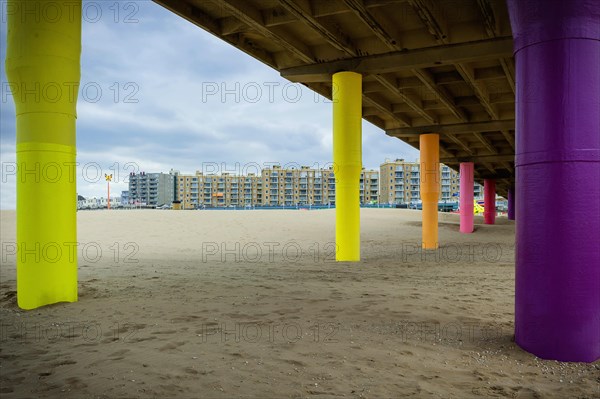 Pier in Scheveningen, beach, bridge, colourful, pillar, architecture, design, North Sea, North Sea coast, travel, holiday, tourism, building, sand, promenade, beach promenade, jetty, apartment block, living, The Hague, Holland, Netherlands