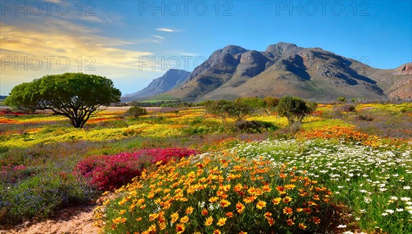 KI generated, The desert in Namaqualand blooms in August and September each year, Namibia, Africa