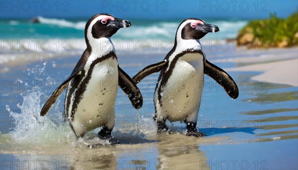 AI generated, Two african penguins (Spheniscus demersus)